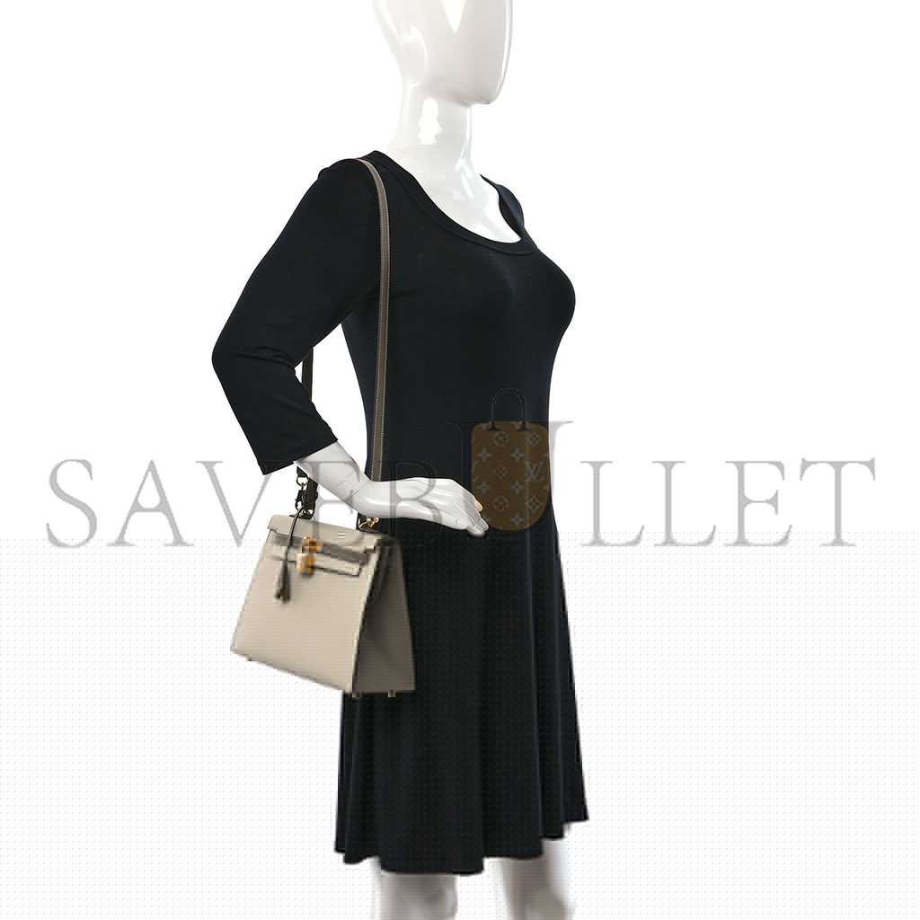 HERMÈS EPSOM KELLY 25 MILKSHAKE WHITE WITH ELEPHANT GRAY (25*17*7cm)